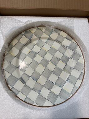MacKenzie-Childs Cream charger  Plate with Gold Rim new sterling check